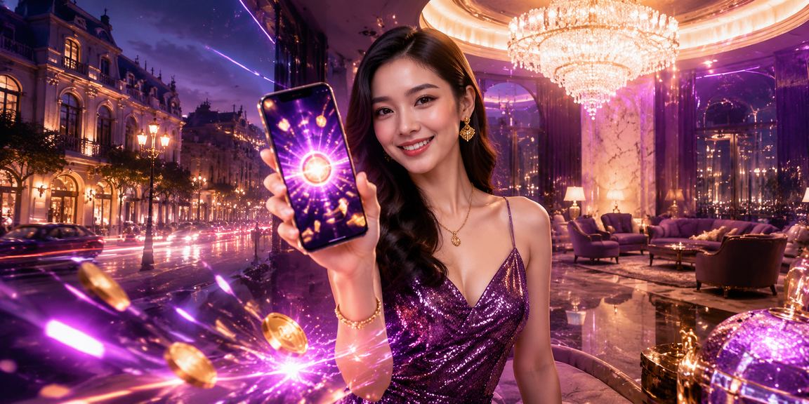 Người dùng Hà Nội trải nghiệm casino trực tuyến trên điện thoại vào buổi tối với ánh đèn neon